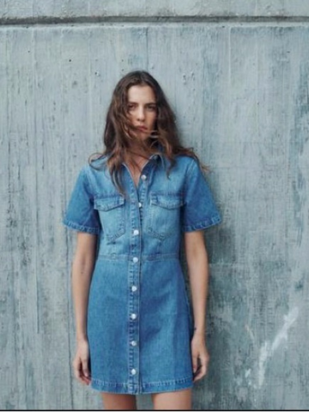 ZARA Denim Mini Dress Blue Button Front Size L Runs Small XS S